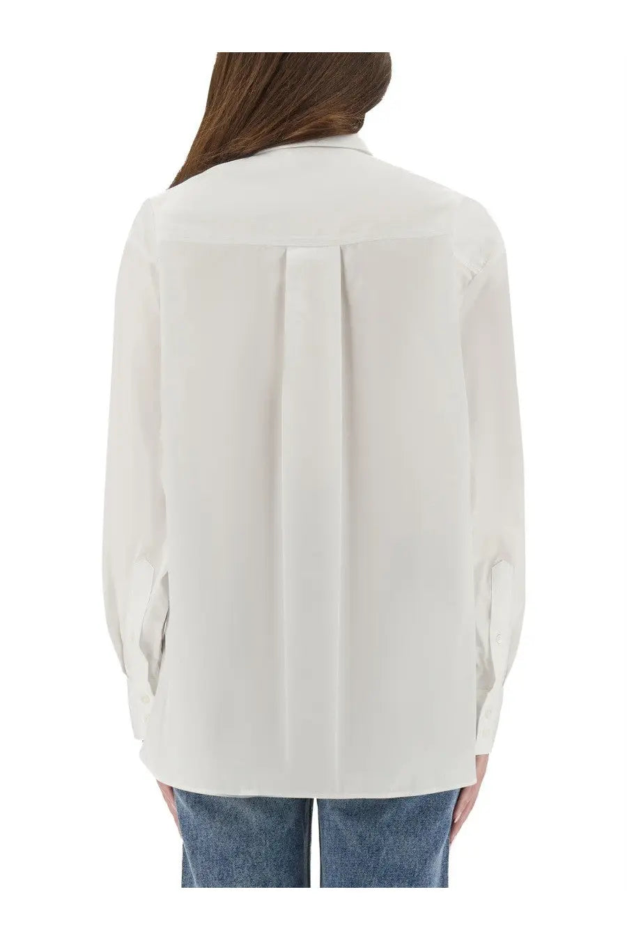 Isabel Marant women’s fabriza shirt white showing the back of a soft off-white silk blouse with relaxed fit and pleats