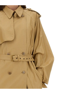 Isabel Marant women’s beige trench coat with belted waist button closures and structured shoulders in cotton blend