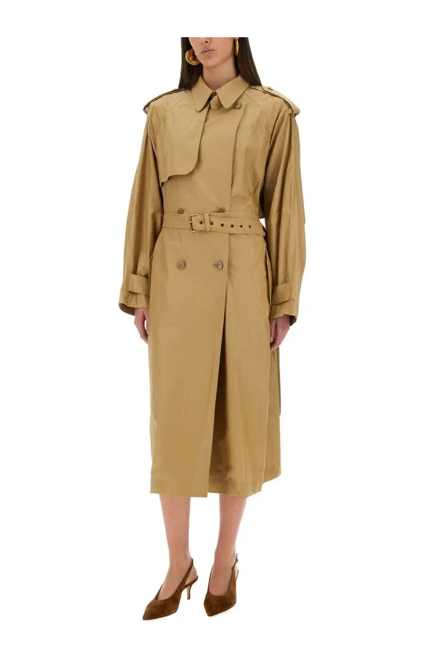 Isabel Marant women’s freanne trench coat beige with belted waist structured shoulders and long sleeves