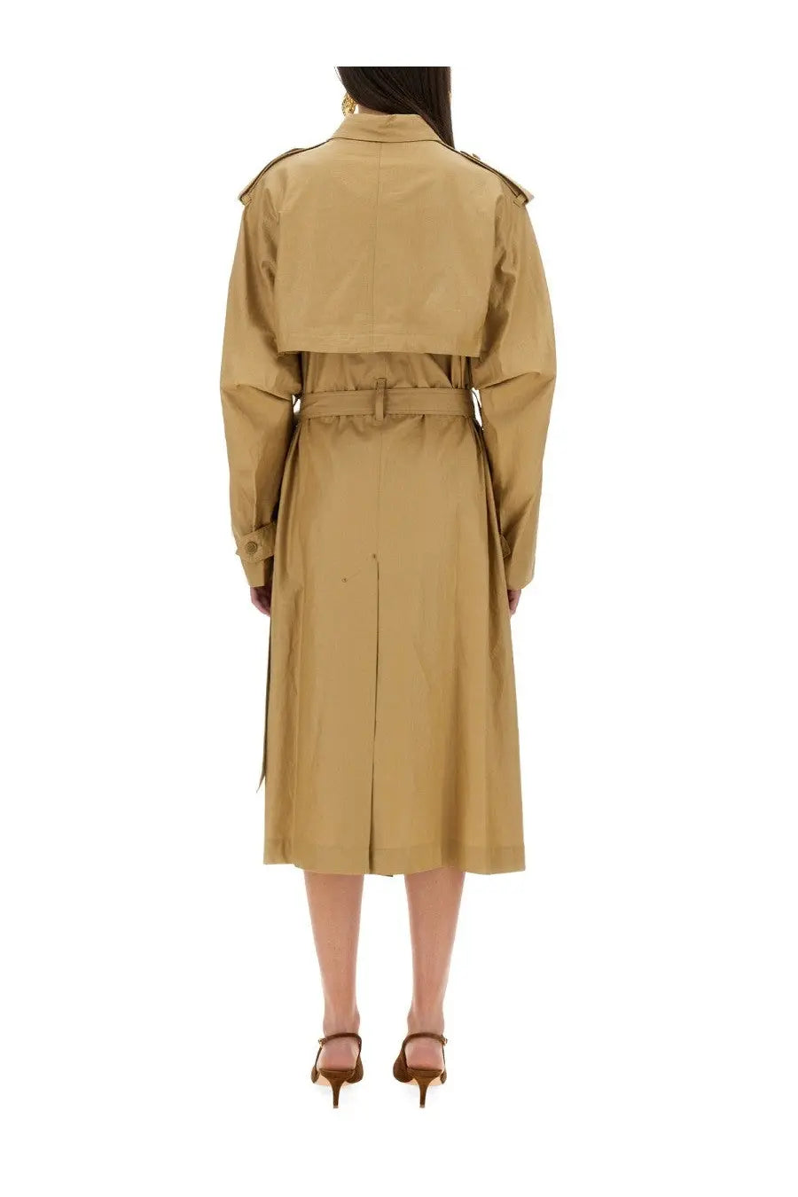 Isabel Marant women’s freanne trench coat beige featuring tan belted waist and structured shoulders in cotton blend