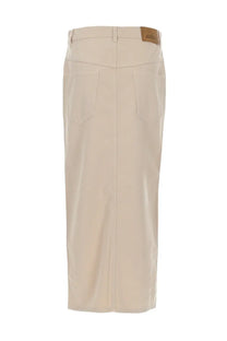 Beige high-waisted midi skirt with sleek straight-leg cut and two back pockets shown from the back side by isabel marant