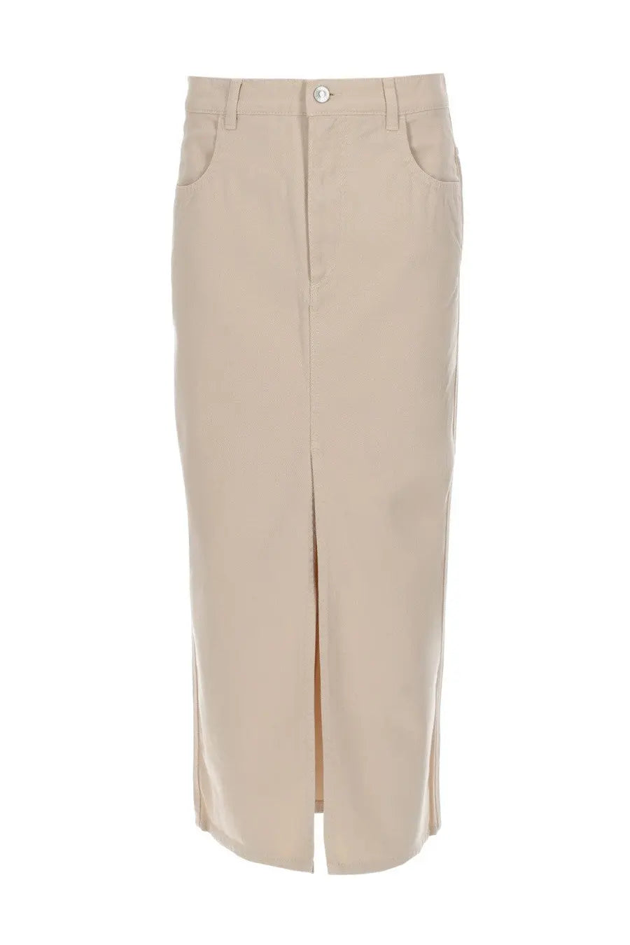 Isabel Marant women’s beige high-waisted midi skirt with front slit and button closure made of lightweight fabric