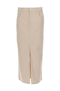 Isabel Marant women’s beige high-waisted midi skirt with front slit and button closure made of lightweight fabric