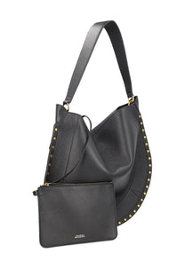 Isabel Marant women’s black leather hobo bag with gold tone studs and matching black zippered pouch