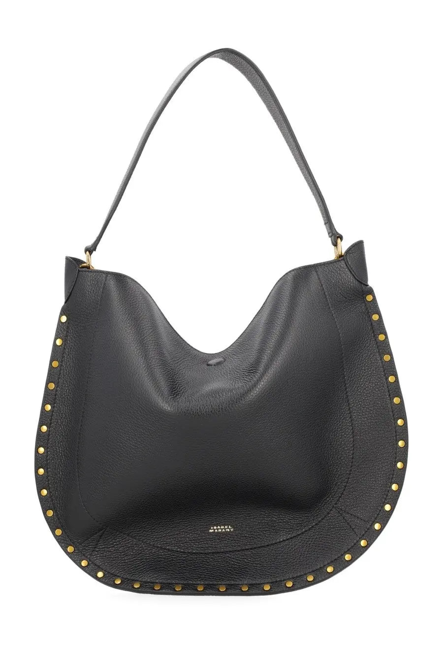 Isabel Marant women’s black leather hobo bag with gold-tone studs and a single shoulder strap