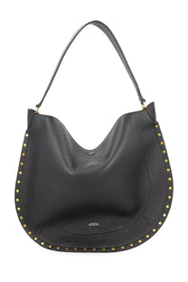 Isabel Marant women’s black leather hobo bag with gold-tone studs and a single shoulder strap