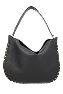 Isabel Marant women’s black leather hobo bag with gold-tone studs and single shoulder strap