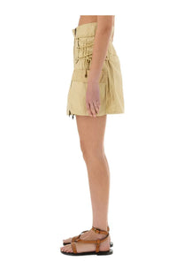 Beige Isabel Marant women’s utility shorts with lace-up front and multiple pockets in durable fabric