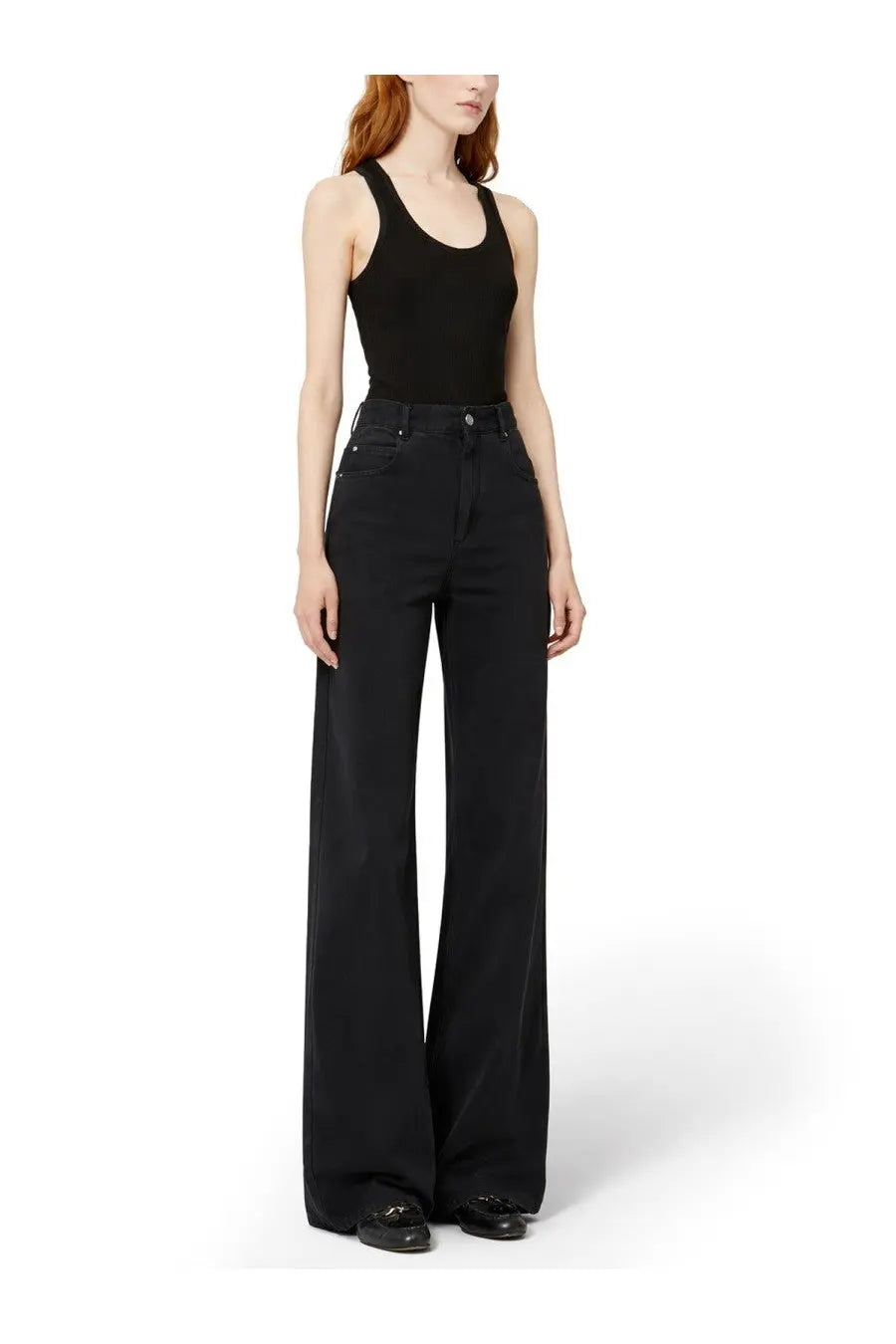Isabel Marant women’s black high-waisted wide-leg jeans with a sleek straight-cut silhouette