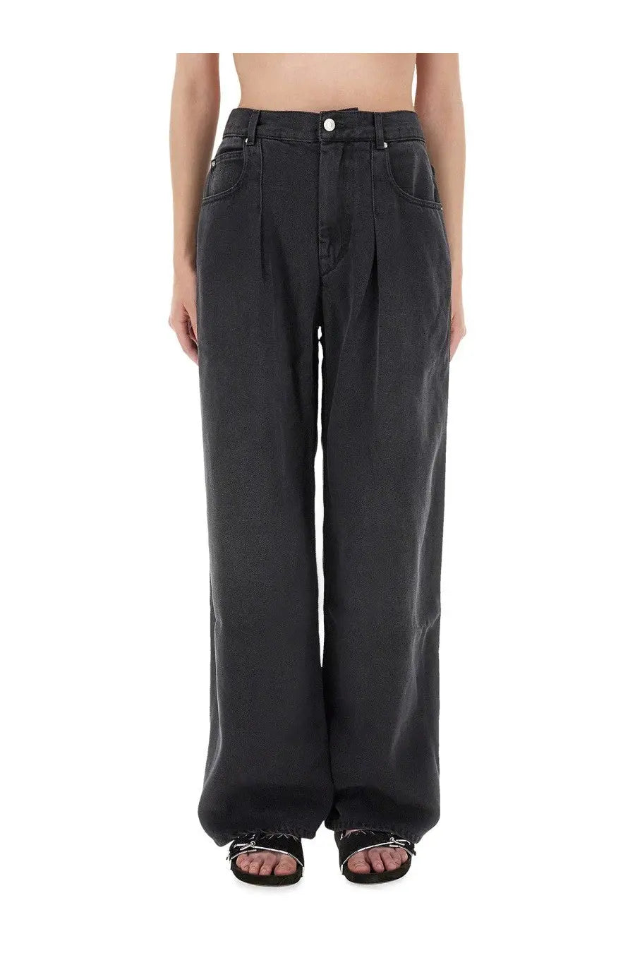 Isabel Marant women’s black wide-leg denim trousers with high waist and pleated front detail