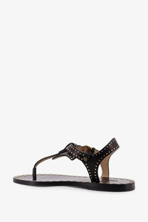 Isabel marant women’s joonya low black leather thong sandal with silver studs along straps and sole