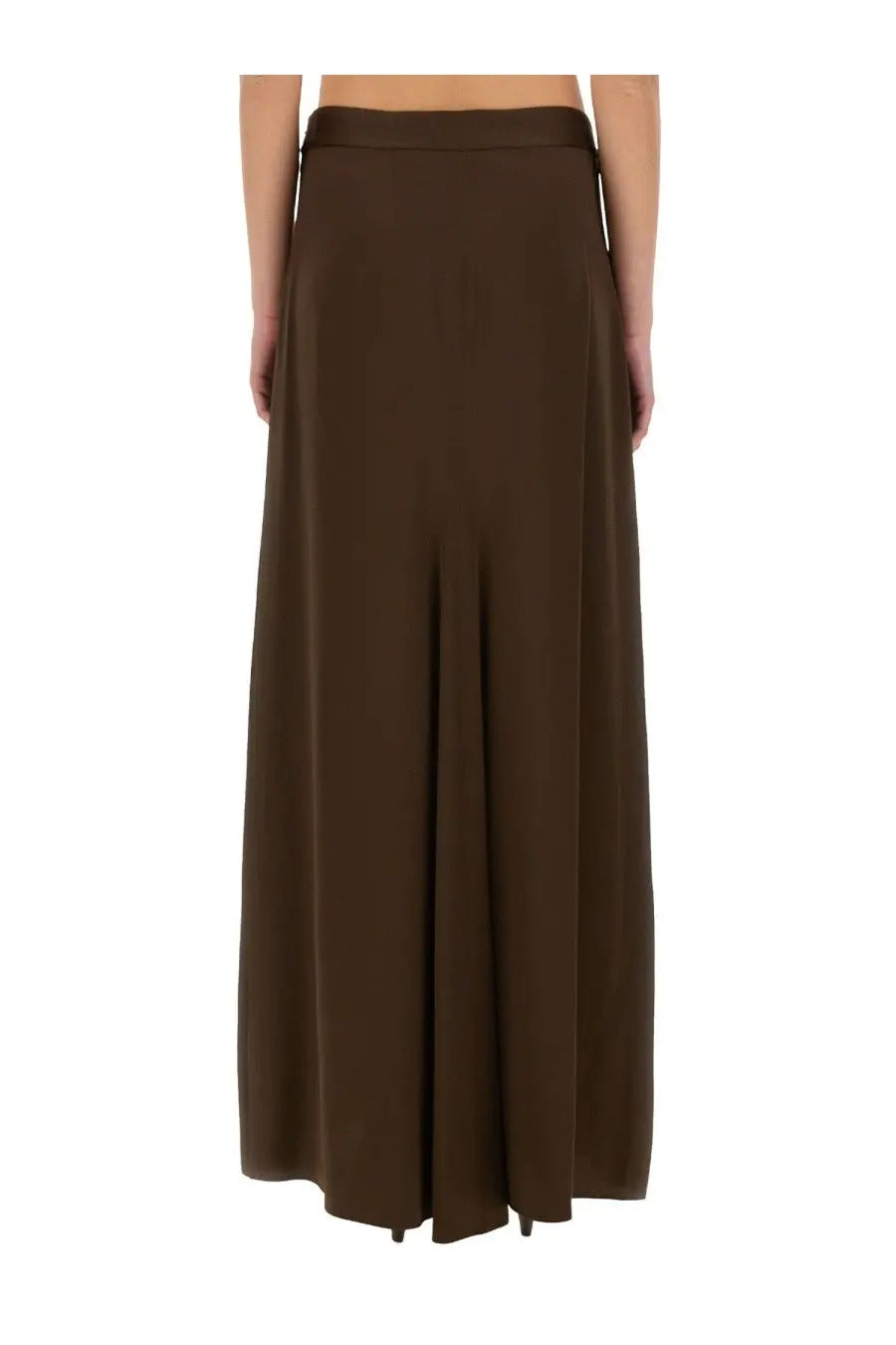 Isabel Marant women’s kayana long skirt brown sleek dark brown high waisted satin like maxi skirt front view