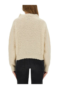 Isabel Marant women’s knitted Roman beige cream sweater with textured knit cozy cowl neck and ribbed cuffs
