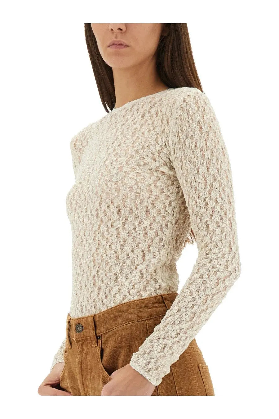 Isabel Marant women’s cream-colored long-sleeved lace Gaelle top with textured openwork pattern