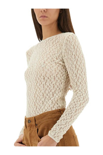Isabel Marant women’s cream-colored long-sleeved lace Gaelle top with textured openwork pattern