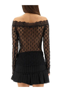 Isabel Marant women’s black lace Marlene off-the-shoulder top with long sleeves and pleated skirt overlay