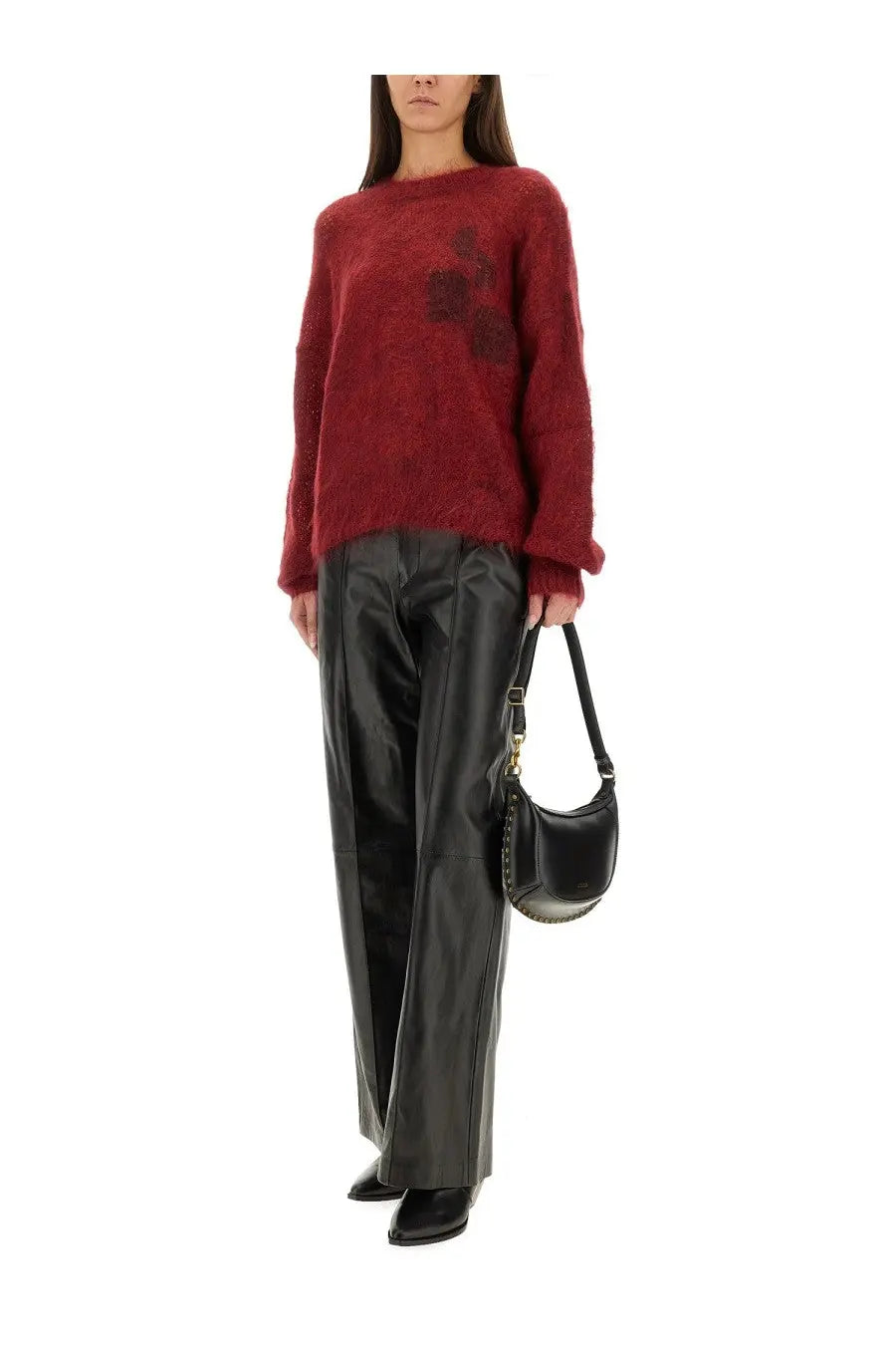 Black leather crescent-shaped handbag with gold-tone hardware and studded detailing for isabel marant womens leather ciarra pants black