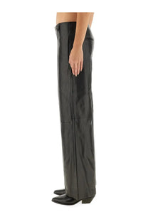 Isabel Marant women’s black leather ciarra pants with straight-leg cut and visible stitching details