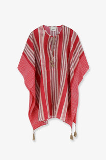 Isabel Marant women’s Loreliz cotton and silk beach robe dress in vibrant red and cream striped kaftan with tassels
