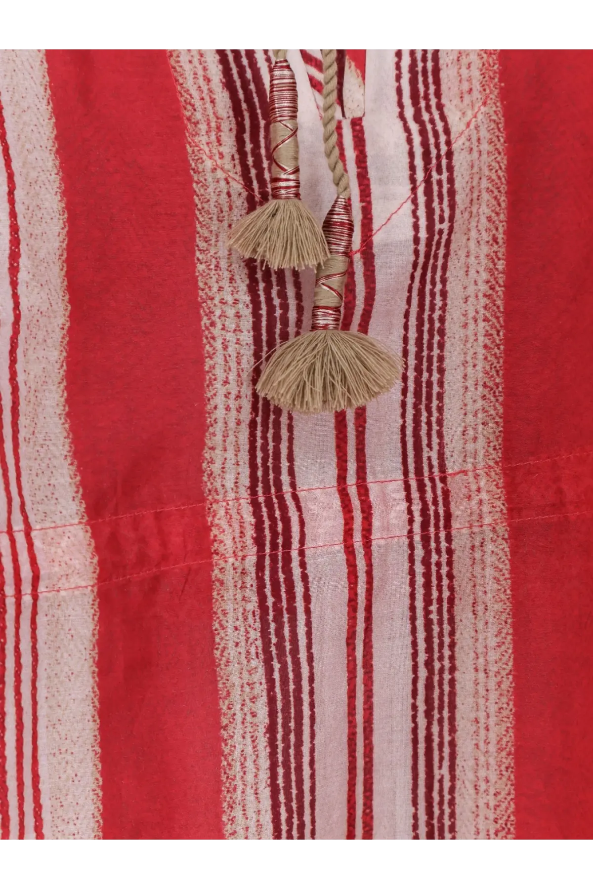 Isabel Marant women’s loreliz red and white striped cotton and silk beach robe dress with tassels at neckline