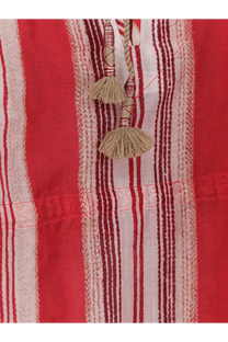 Isabel Marant women’s loreliz red and white striped cotton and silk beach robe dress with tassels at neckline