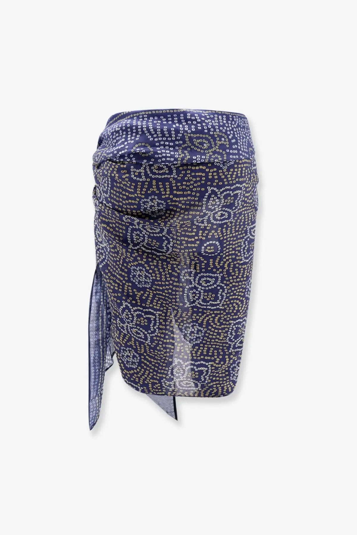 Isabel Marant women’s lucilia navy blue sheer wrap skirt with white and gold dotwork cotton and silk blend pareo scarf