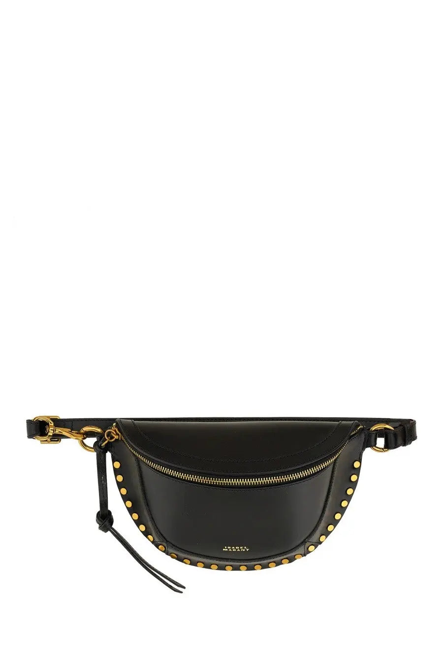 Isabel Marant women’s black leather belt bag with gold-tone studs and hardware for stylish hands-free wear