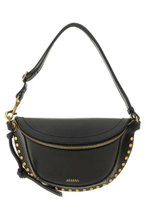 Isabel Marant women’s Marsupio Skano black leather crescent-shaped crossbody bag with gold-tone studs and zipper hardware