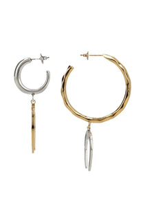 Isabel Marant women’s gold and silver two-tone hammered hoop earrings with dangling circular charms multicolor