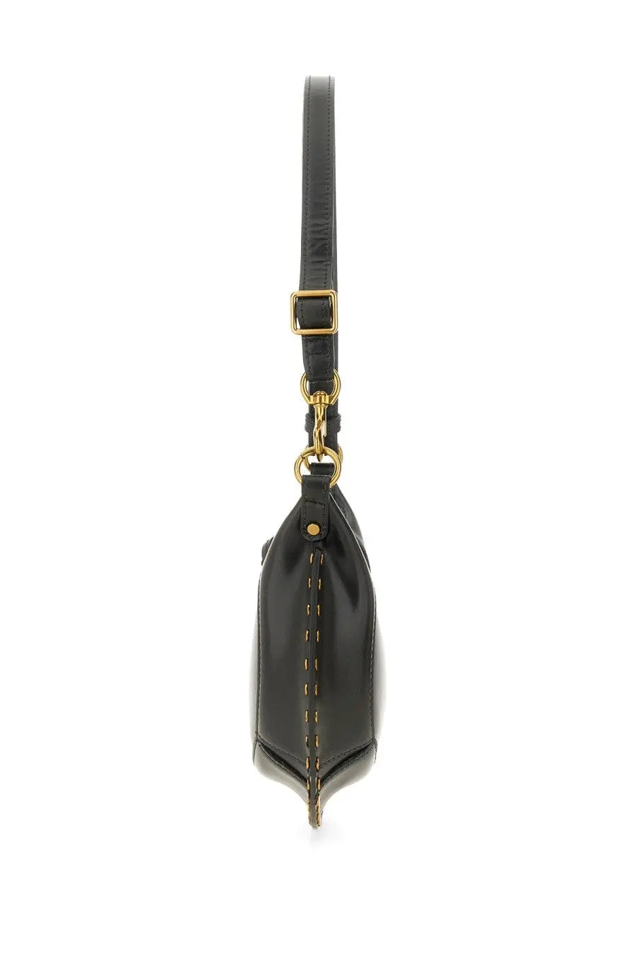 Isabel Marant women’s black leather crossbody bag with gold-tone hardware and contrasting stitching