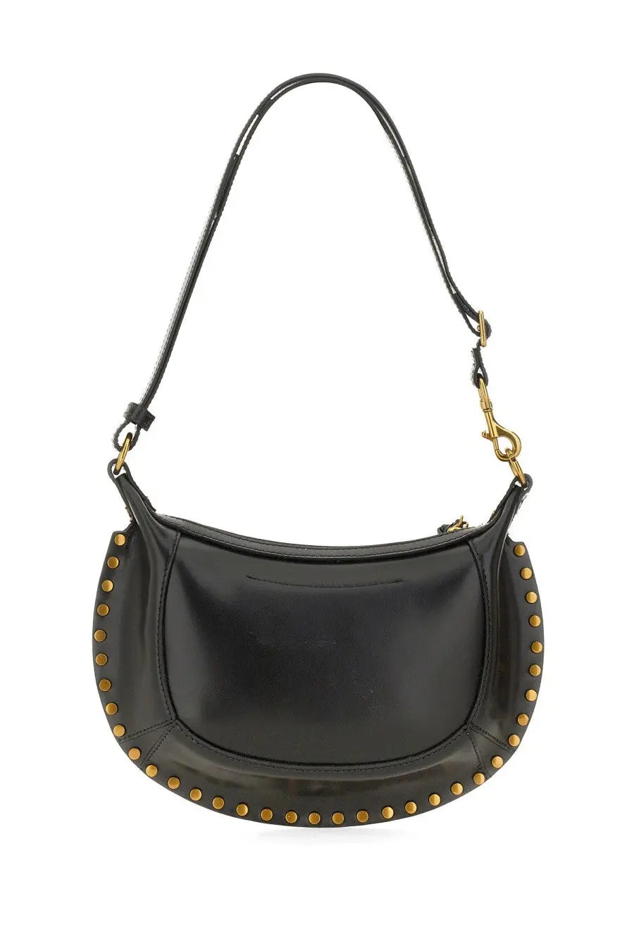 Isabel Marant women’s black leather shoulder bag with gold-tone studs and adjustable strap for stylish use