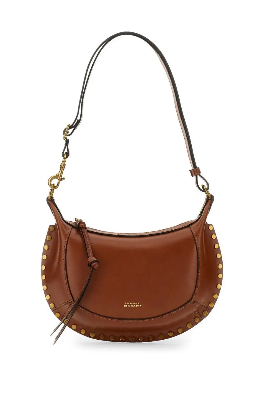 Isabel Marant women’s brown leather shoulder bag with gold-tone studs and matching strap for stylish wear
