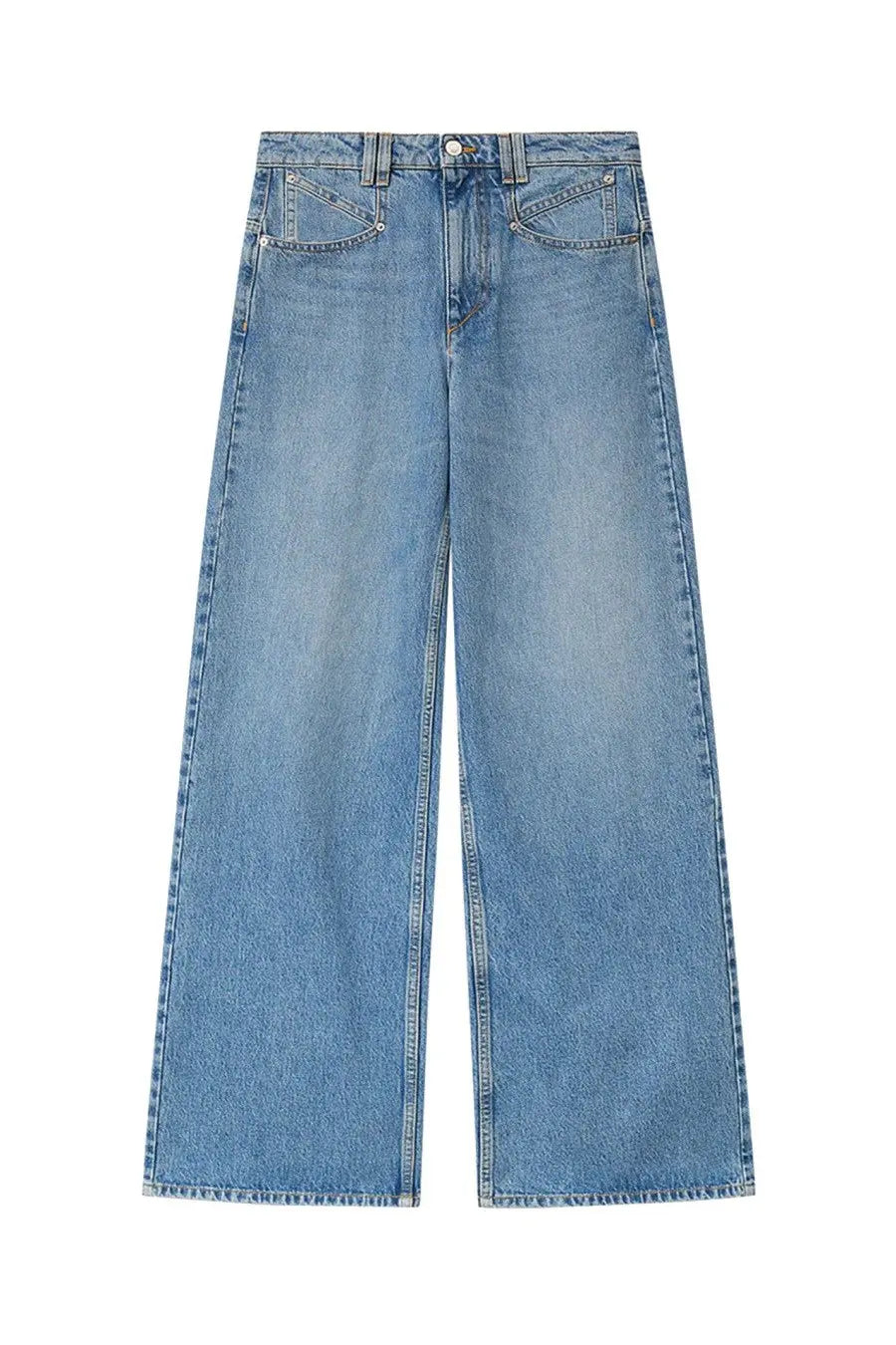 Isabel Marant women’s pantalone lemony blue light-wash denim jeans with wide-leg cut and classic five-pocket design