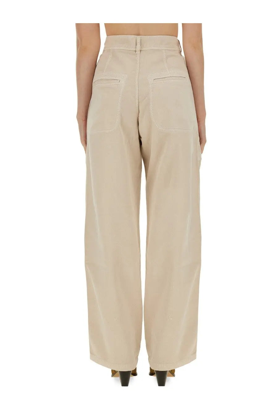 Beige wide-leg high waist pants with two back pockets shown from the back by isabel marant womens jolande pink