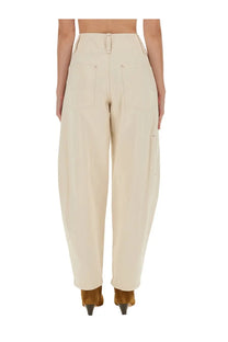 Cream-colored high-waisted wide-leg isabel marant women’s pants with visible back pockets shown from the back side