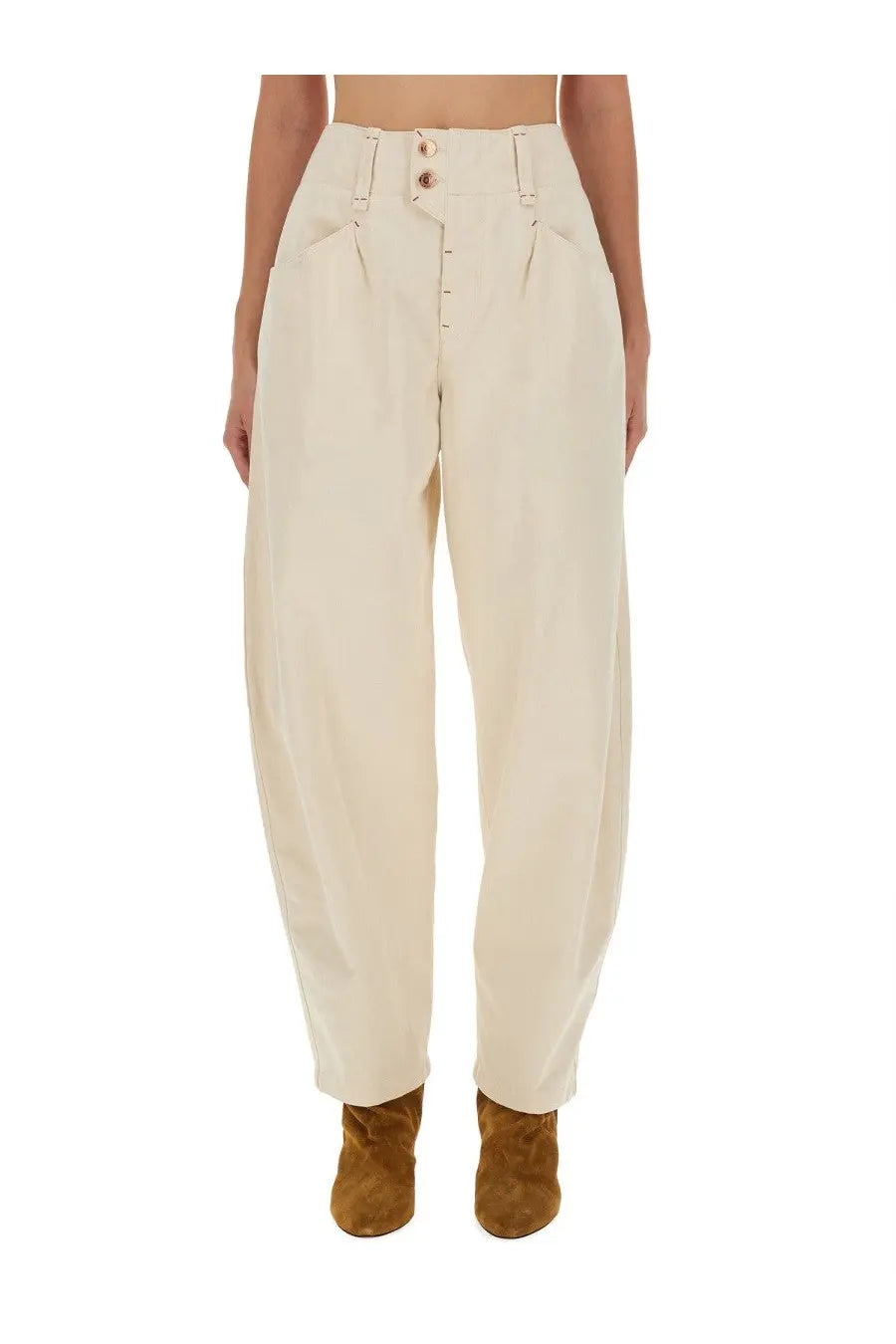 Isabel Marant cream-colored high-waisted trousers with buttoned front and pleated design for women