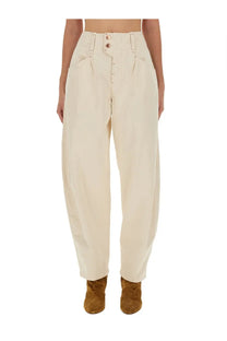 Isabel Marant cream-colored high-waisted trousers with buttoned front and pleated design for women