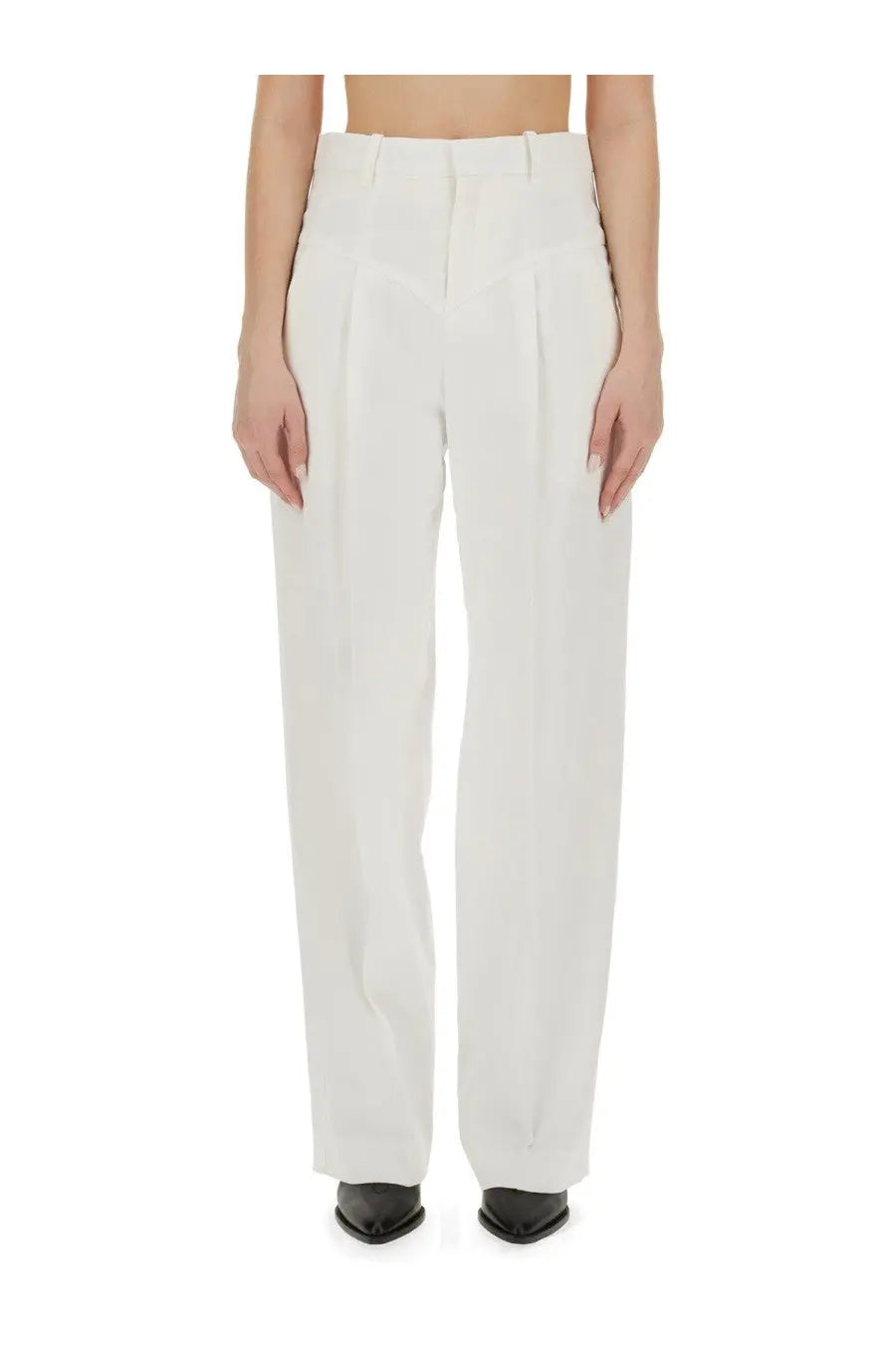 Isabel Marant women’s white high-waisted pleated trousers with a clean tailored design for elegant wear