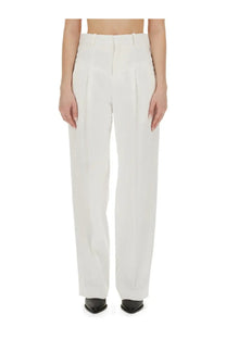 Isabel Marant women’s white high-waisted pleated trousers with a clean tailored design for elegant wear