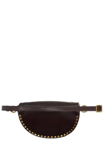 Isabel Marant women’s pouch skano brown dark brown leather belt bag with gold-tone studs and adjustable strap