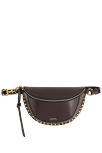 Isabel Marant women’s pouch skano brown leather belt bag with gold-tone studs and zipper closure