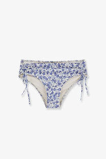 Isabel Marant women’s prudi bikini slip blue with blue and white floral print ruched waistband and side ties