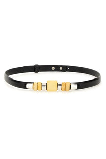 Isabel Marant women’s raissa belt black with central decorative section of alternating silver and pale yellow beads