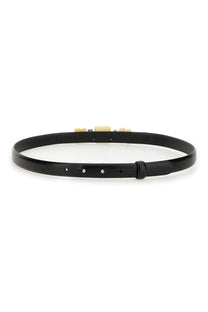 Isabel Marant women’s Raissa belt in black patent leather with sleek minimalist design and gold-tone hardware