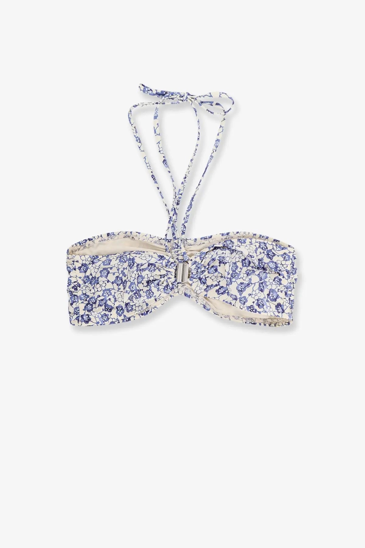 Isabel Marant women’s Salma bikini top blue delicate blue and white floral print bandeau with adjustable tie straps