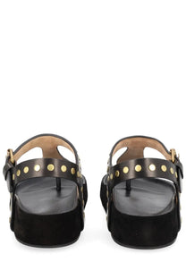 Isabel Marant women’s black platform sandal enore with gold tone studded leather straps for stylish wear