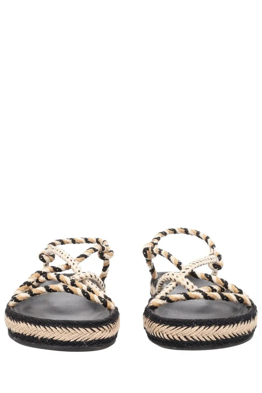 Isabel Marant women’s sandalo kitza black braided rope sandals with beige accents and woven espadrille sole