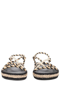 Isabel Marant women’s sandalo kitza black braided rope sandals with beige accents and woven espadrille sole