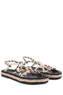 Isabel marant women’s sandalo kitza black braided rope sandals with beige espadrille-style sole front view