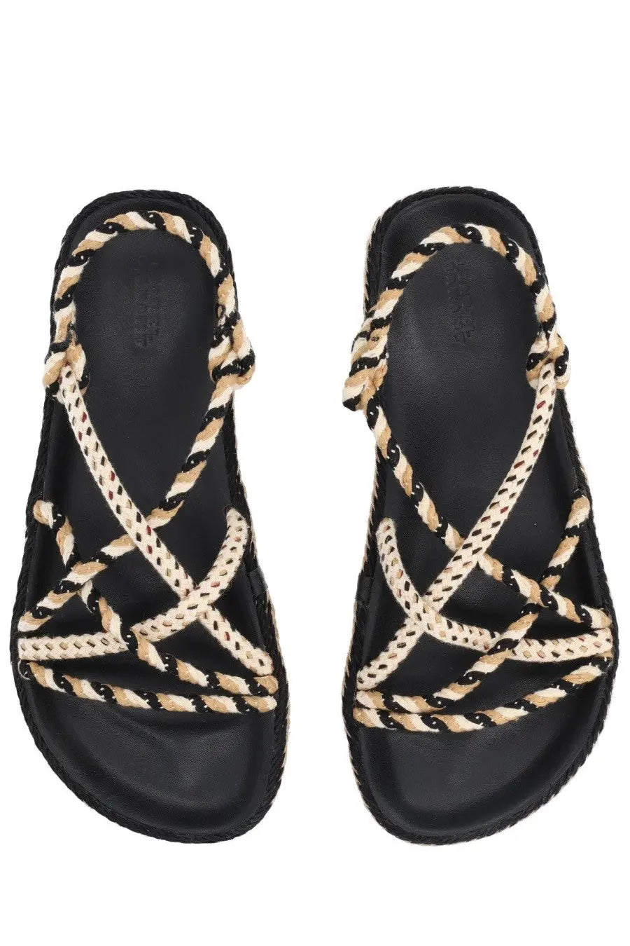 Isabel Marant women’s Sandalo Kitza black espadrille sandals with braided beige and black rope crisscross straps